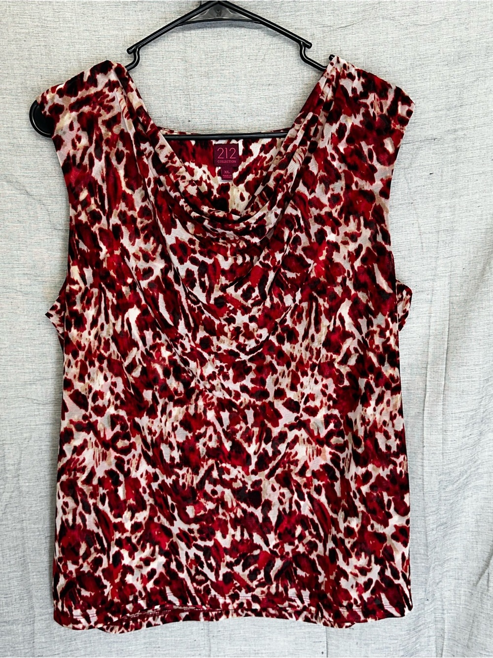 212 Collection Red and Cream Animal Print Cowl Neck Camisole